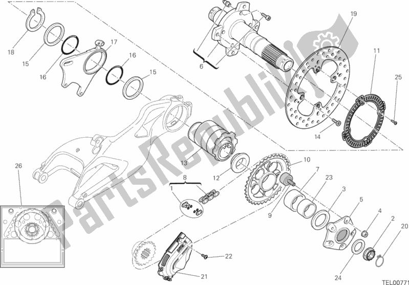 Alle onderdelen voor de Naaf, Achterwiel van de Ducati Hypermotard USA 821 2015
